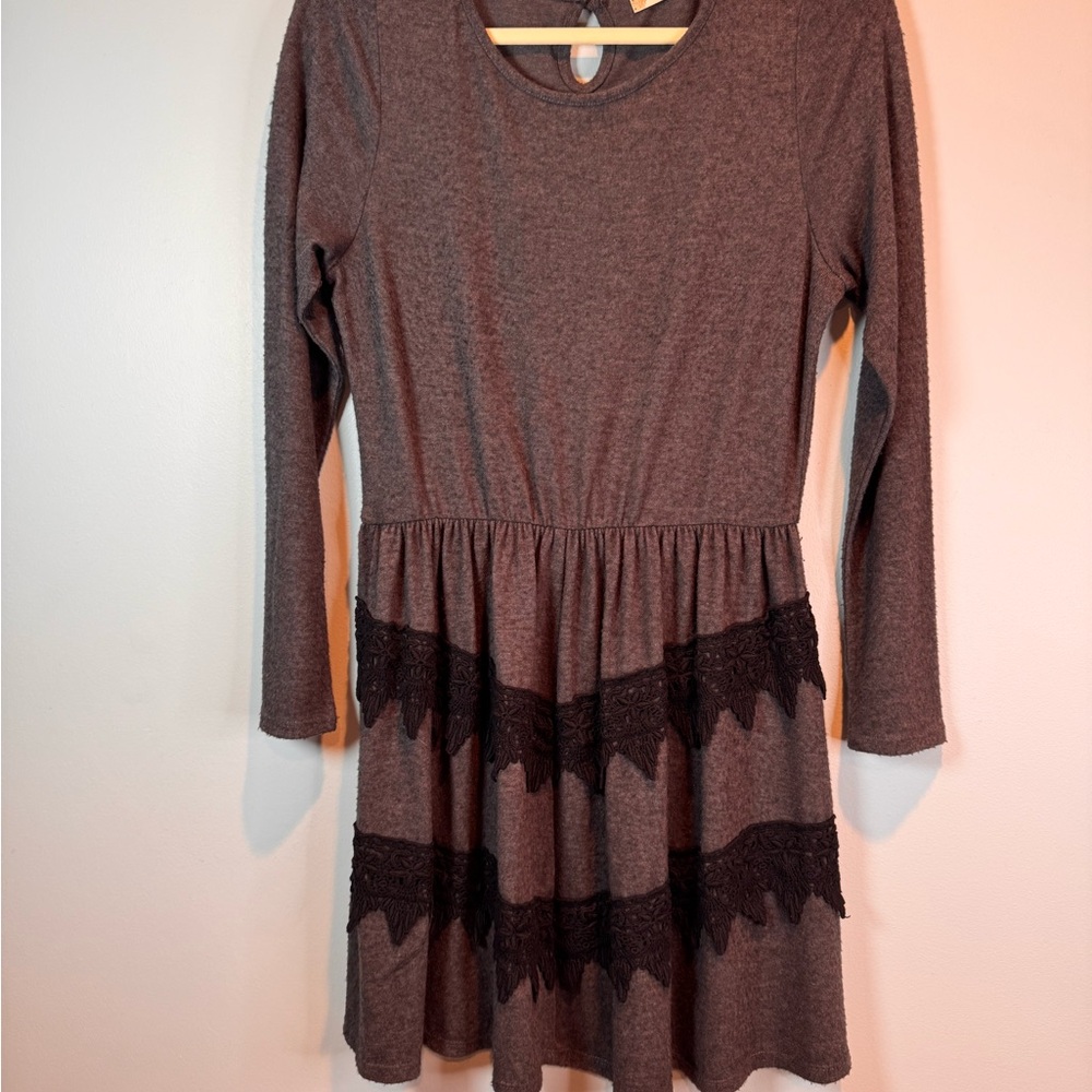 Altar'd State Charcoal Dress with Black Lace Detail